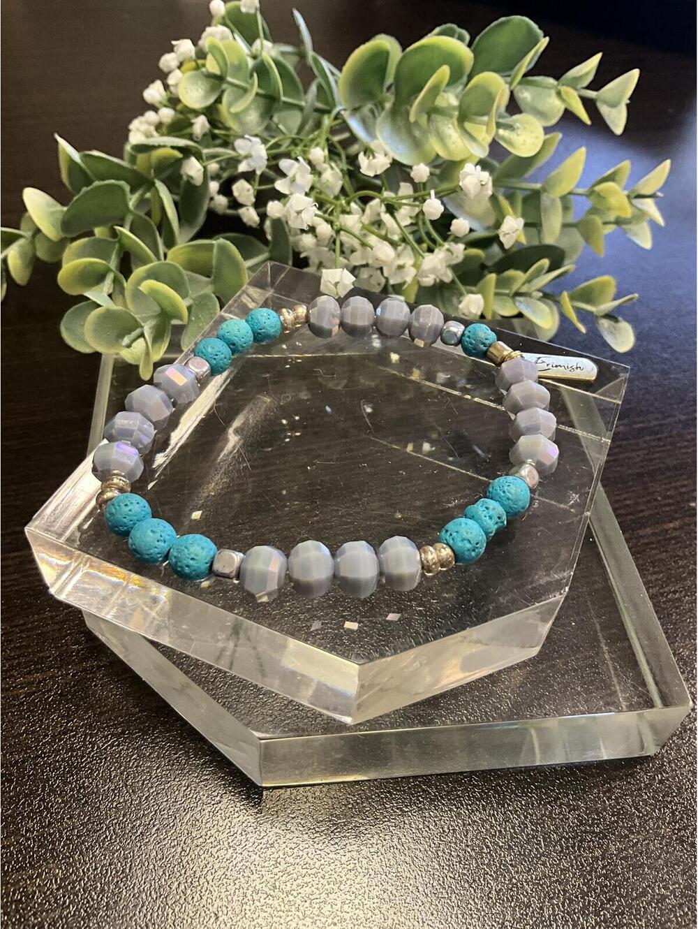 Erimish Turquoise Gray Clay Bead Bracelet
